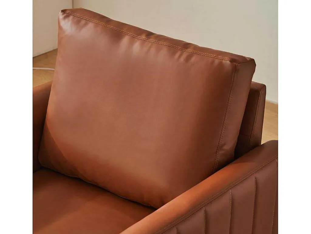 Pu Lederen Fauteuil Met Kussen - Metalen Poten - Bruin-Vente-unique Discount