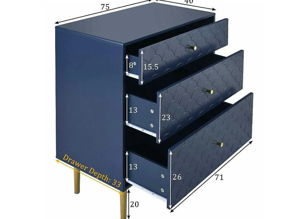 Ragement Ladekast Voor Slaapkamer - 3 Lades - Donkerblauw-ModernLuxe Discount