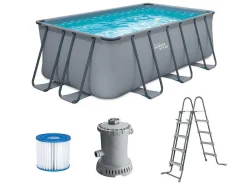 Rechthoekig Buisvormig Zwembad Met Patroonfilterpomp - L396 X B213 X H122 Cm - Antraciet - Bantayan-Vente-unique Outlet