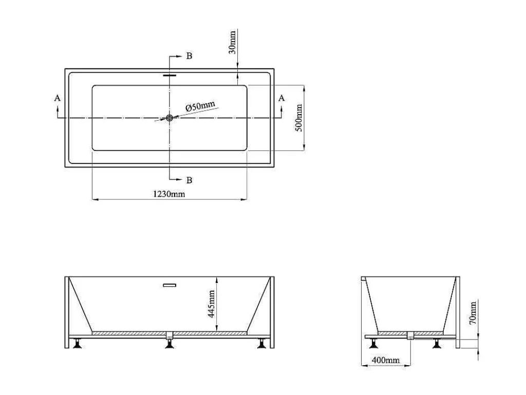 Rechthoekig Halfvrijstaand Bad - 248 L - 170 X 80 X 58 Cm - Wit - Acryl - Pikaia-Shower & Design