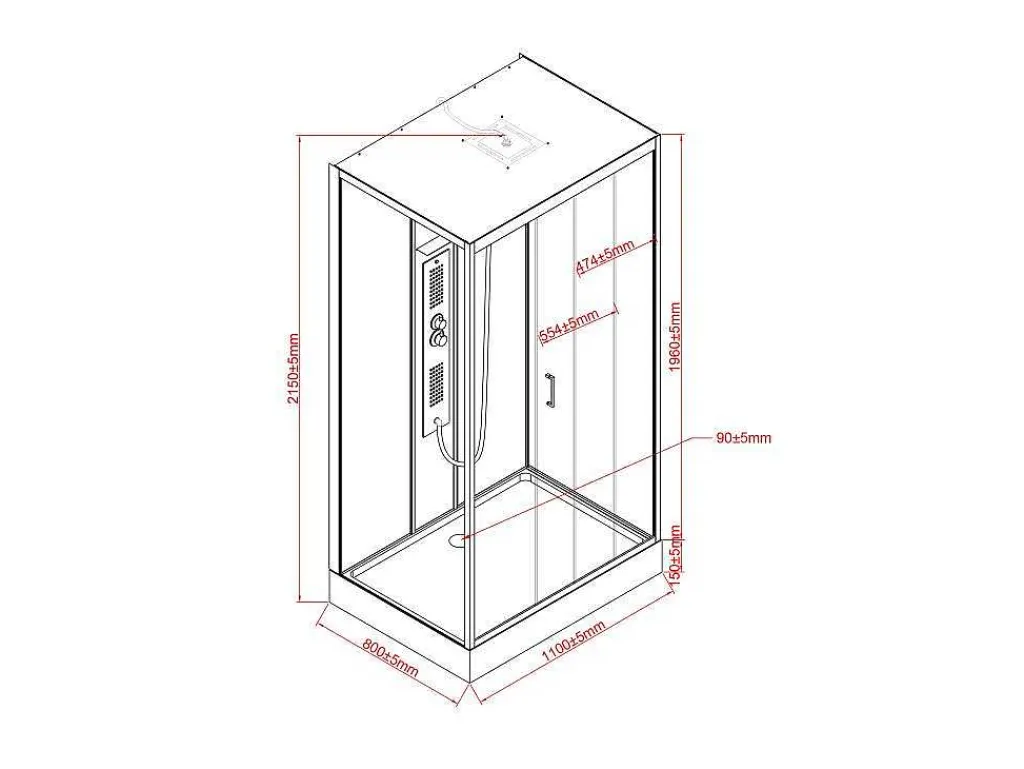 Rechthoekige Douchecabine Met Massagestralen Plaatsingsrichting Naar Keuze L120 X B80 X H215 Cm Sulipa-Shower & Design