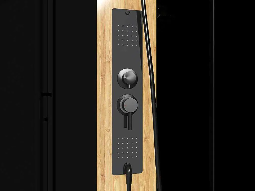 Rechthoekige Hydromassage Douchecabine Met Bamboe - Omkeerbare Installatie - Mat Zwart - L120 X B80 X H225 Cm - Vituna-Shower & Design New