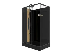 Rechthoekige Hydromassage Douchecabine Met Bamboe - Omkeerbare Installatie - Mat Zwart - L120 X B80 X H225 Cm - Vituna-Shower & Design New