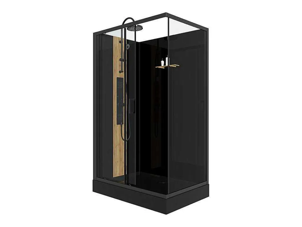 Rechthoekige Hydromassage Douchecabine Met Bamboe - Omkeerbare Installatie - Mat Zwart - L120 X B80 X H225 Cm - Vituna-Shower & Design New