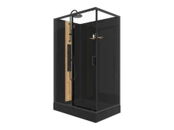 Rechthoekige Hydromassage Douchecabine Met Bamboe - Omkeerbare Installatie - Mat Zwart - L120 X B80 X H225 Cm - Vituna-Shower & Design New