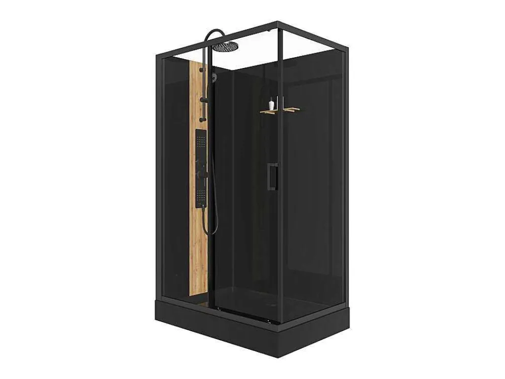 Rechthoekige Hydromassage Douchecabine Met Bamboe - Omkeerbare Installatie - Mat Zwart - L120 X B80 X H225 Cm - Vituna-Shower & Design New