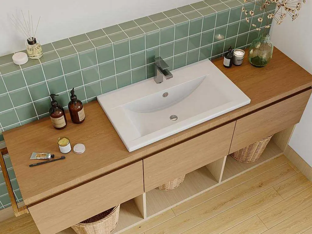Rechthoekige Voorbouwwastafel Voor Badkamer Van Keramiek - 71,5 Cm - Wit - Yasmac Ii-Shower & Design Hot