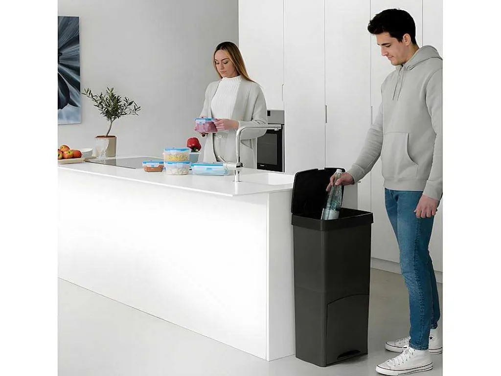 Recyclingvuilnisbak Met 3 Compartimenten - Gerecycled Plastic - 80L - Antraciet - Vanern-OZAIA New