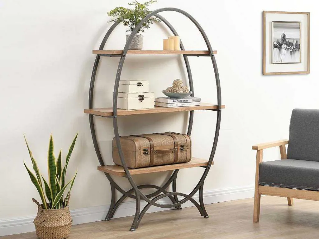 Rek Met 3 Legplanken In Mdf En Metaal - Houtlook En Zwart - Lolana-Vente-unique Hot