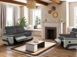 Relax Driezitsbank + Fauteuil Van Microvezel Talca - Antraciet En Licht Grijs-Vente-unique New