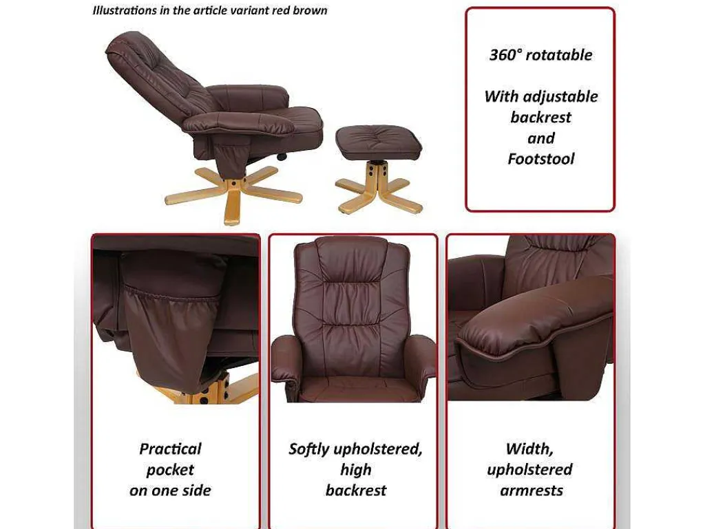 Relaxfauteuil H56 Met Kruk, Bordeaux-Vente-unique Sale