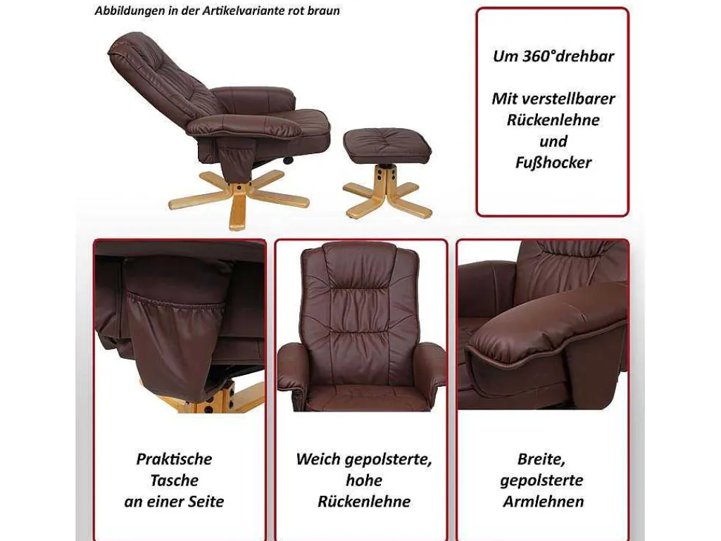 Relaxfauteuil H56 Met Kruk, Bordeaux-Vente-unique Sale