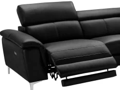 Relaxhoekbank Van Leer Sitia - Elektrisch - Zwart - Hoek Rechts-Vente-unique Outlet