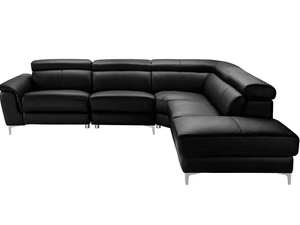 Relaxhoekbank Van Leer Sitia - Elektrisch - Zwart - Hoek Rechts-Vente-unique Outlet