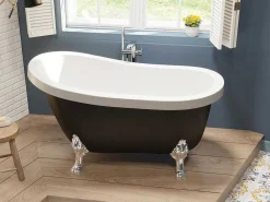 Retro Eilandbad Met Zilveren Leeuwenpoten - 171 L - 145 X 74 X 77 Cm - Zwart Mat - Nisos-Shower & Design Hot