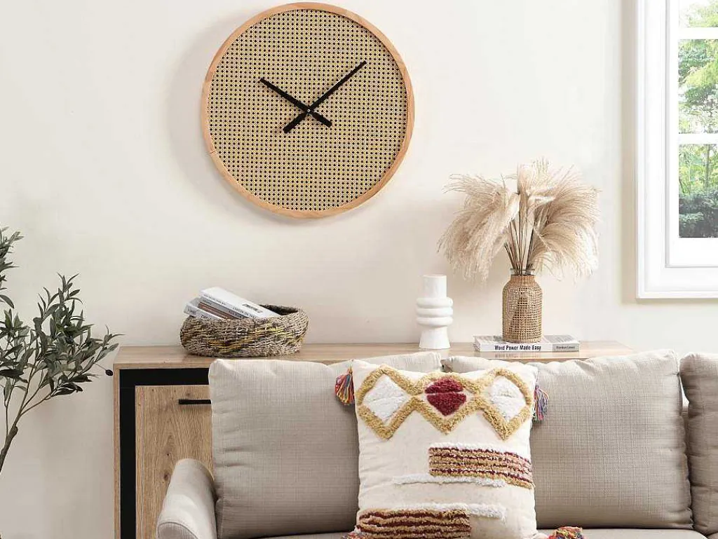 Rieten Wandklok - D60 Cm - Mdf En Hout - Naturel - Fietra-OZAIA Online