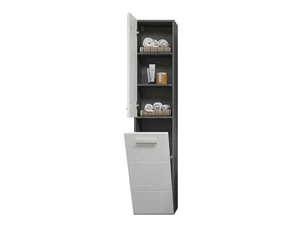 Riva Badkamerkast Wandophanging, 1 Deur, 1 Klepdeur, Wit Hoogglans, Grijs.-Trendteam Hot