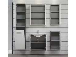 Riva Badkamerkast Wandophanging, 1 Deur, 1 Klepdeur, Wit Hoogglans, Grijs.-Trendteam Hot