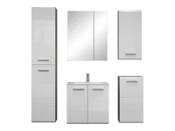 Riva Badkamerkast Wandophanging, 1 Deur, 1 Klepdeur, Wit Hoogglans, Grijs.-Trendteam Hot