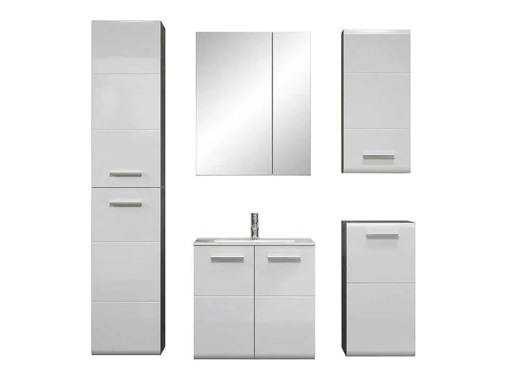 Riva Badkamerkast Wandophanging, 1 Deur, 1 Klepdeur, Wit Hoogglans, Grijs.-Trendteam Hot