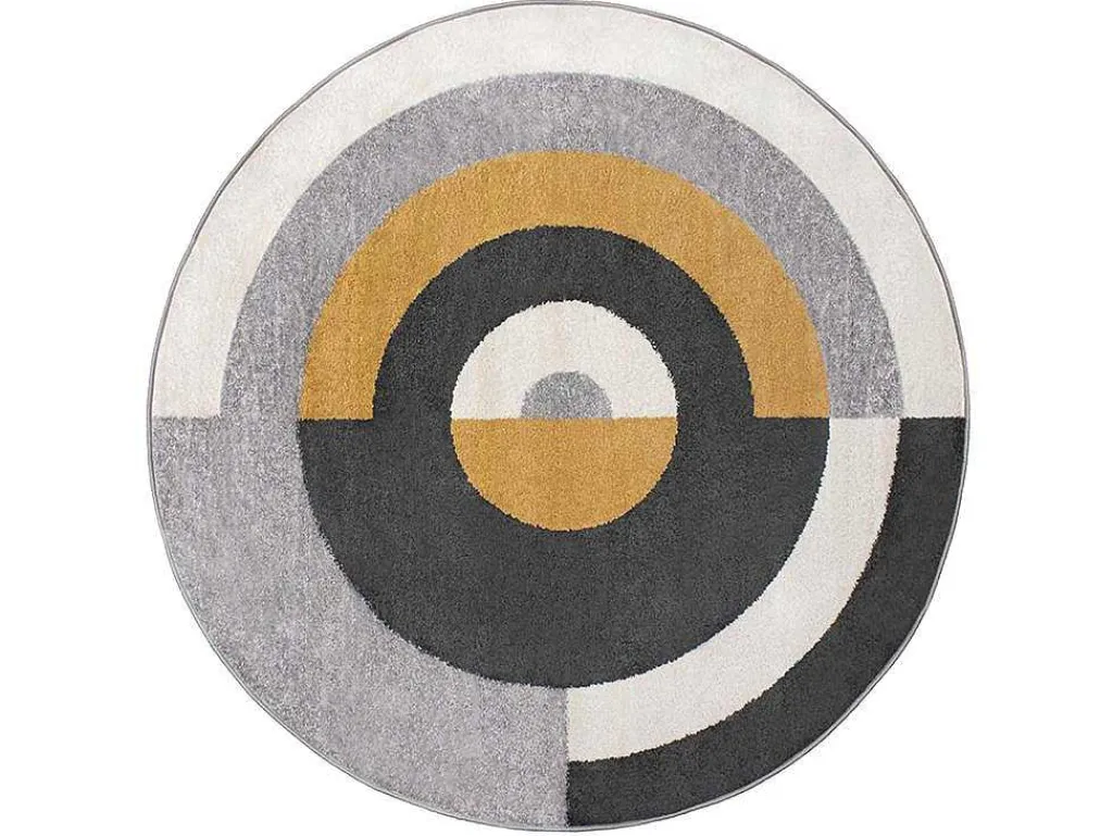 Rond Designtapijt Met Geometrische Motieven Alborg - D. 160 Cm - Grijs En Oker-OZAIA Online