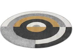 Rond Designtapijt Met Geometrische Motieven Alborg - D. 160 Cm - Grijs En Oker-OZAIA Online