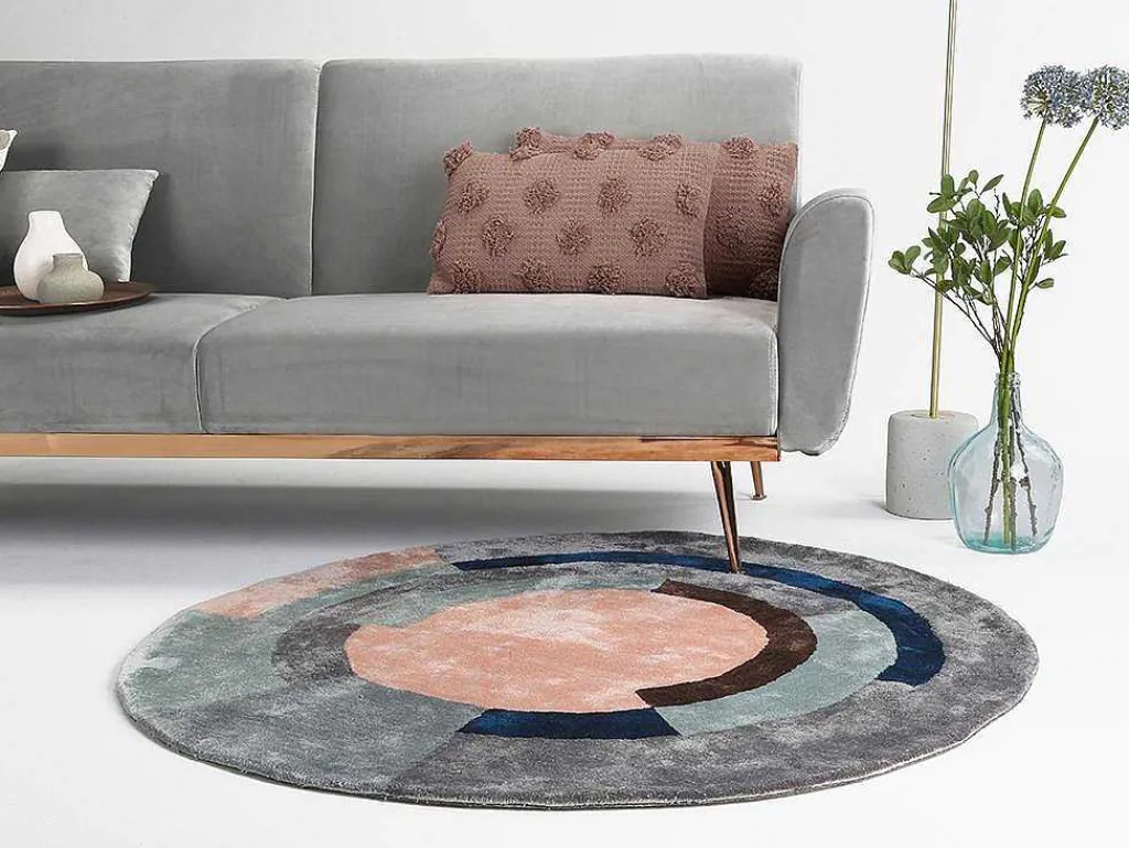 Rond Tapijt Van Getuft Viscose Met Geometrisch Patroon Janjivy - 4000 G/M - D120 Cm-OZAIA