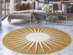 Rond Tapijt Zon Met Relief - D200 Cm - Mosterdgeel En Wit - Luminio-OZAIA Sale