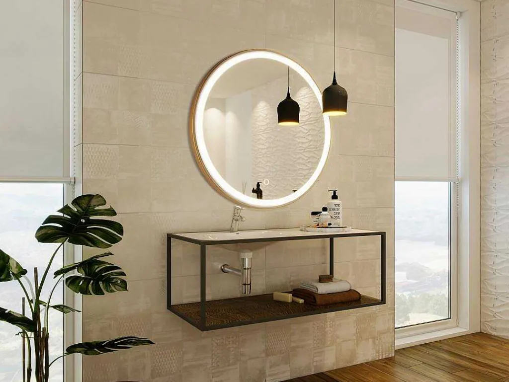 Ronde Badkamerspiegel Met Ledverlichting En Goudkleurige Lijst Diameter 80 Cm Numea-OZAIA Sale