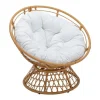 Ronde Draaifauteuil Van Gevlochten Hars - Licht Naturel Met Wit Kussen - Syndra Van-MYLIA Clearance