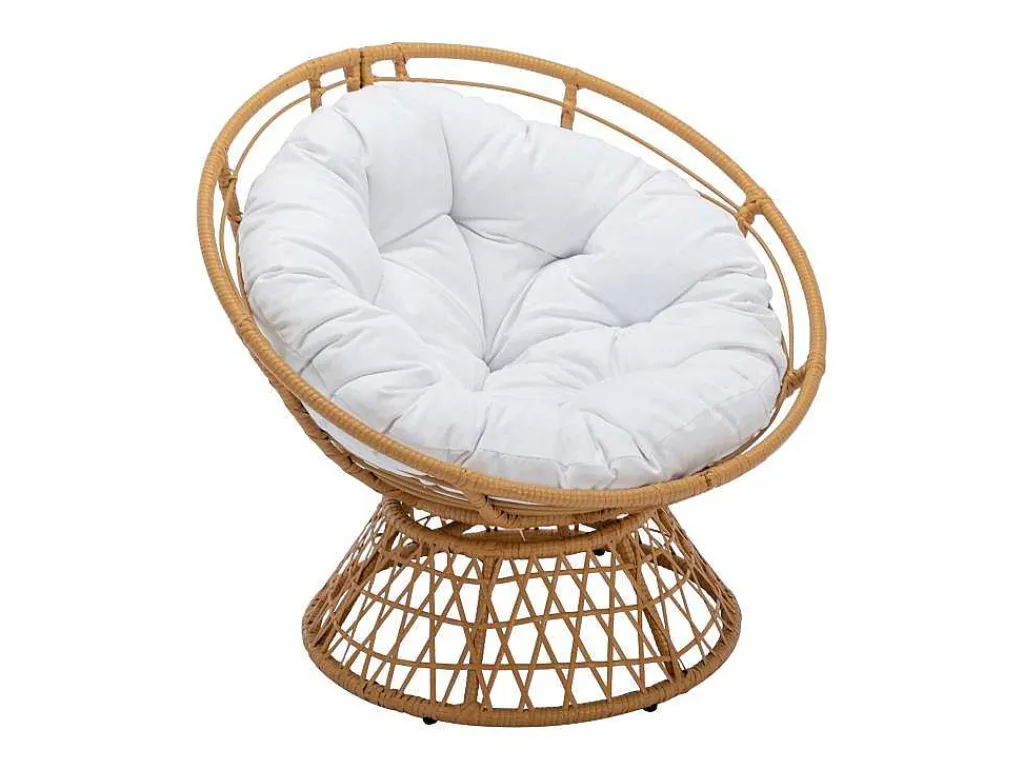 Ronde Draaifauteuil Van Gevlochten Hars - Licht Naturel Met Wit Kussen - Syndra Van-MYLIA Clearance