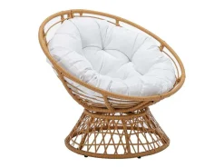 Ronde Draaifauteuil Van Gevlochten Hars - Licht Naturel Met Wit Kussen - Syndra Van-MYLIA Clearance
