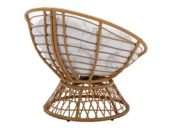 Ronde Draaifauteuil Van Gevlochten Hars - Licht Naturel Met Wit Kussen - Syndra Van-MYLIA Clearance