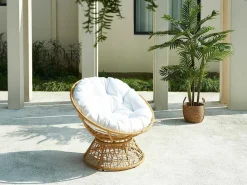 Ronde Draaifauteuil Van Gevlochten Hars - Licht Naturel Met Wit Kussen - Syndra Van-MYLIA Clearance