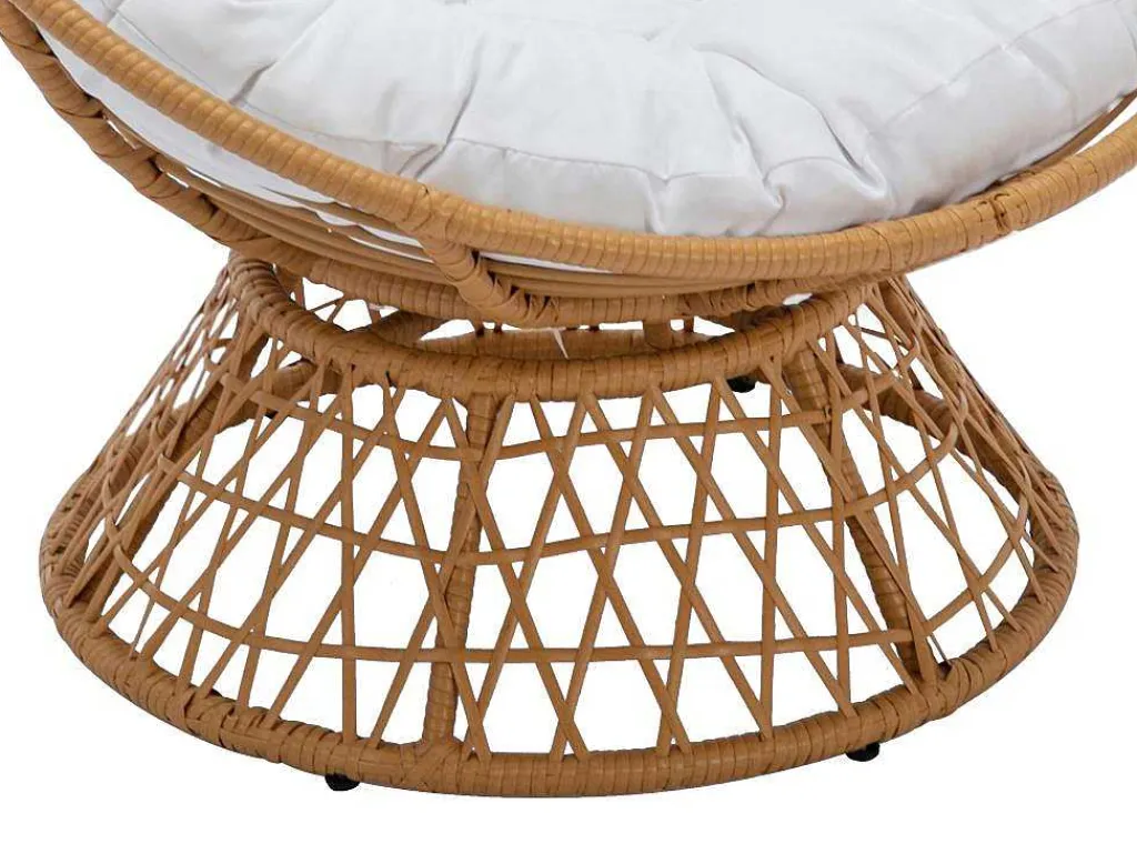 Ronde Draaifauteuil Van Gevlochten Hars - Licht Naturel Met Wit Kussen - Syndra Van-MYLIA Clearance