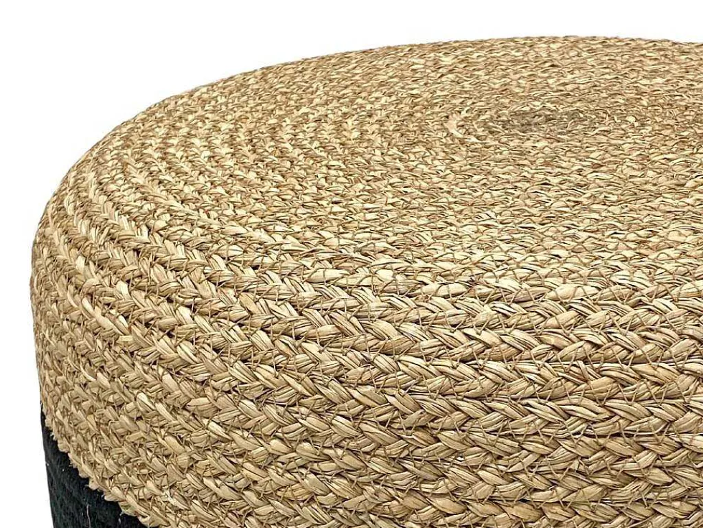 Ronde Poef In Licht En Zwart, Natuurlijk Rotan Salveti-Vente-unique Hot