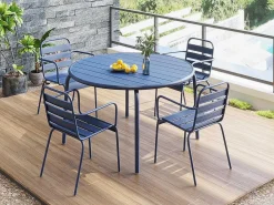 Ronde Tuintafel Mirmande - Metaal - D. 110 Cm - Donkerblauw-MYLIA Outlet