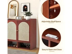 Rotan Opbergmeubel - 3 Gebogen Rotan Deuren En 4 Open Opbergruimtes - Bruin-ModernLuxe Hot