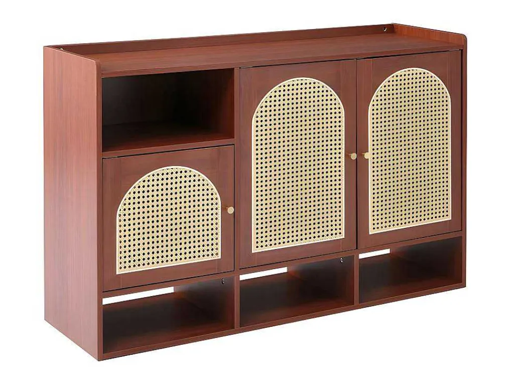 Rotan Opbergmeubel - 3 Gebogen Rotan Deuren En 4 Open Opbergruimtes - Bruin-ModernLuxe Hot