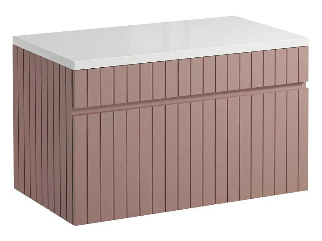 Roze Gestreept Hangmeubel Voor Badkamer Met Wastafel Om Erop Te Plaatsen - 80 Cm - Satara-Vente-unique Online