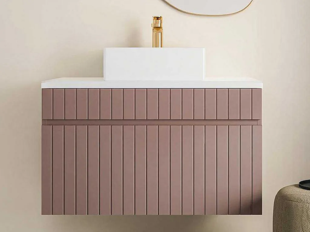 Roze Gestreept Hangmeubel Voor Badkamer Met Wastafel Om Erop Te Plaatsen - 80 Cm - Satara-Vente-unique Online