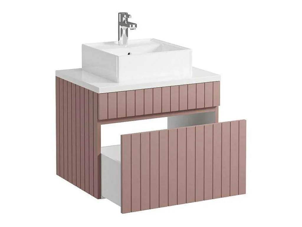 Roze Gestreept Hangmeubel Voor Badkamer Met Wastafel Om Erop Te Plaatsen - 60 Cm - Satara-Vente-unique New