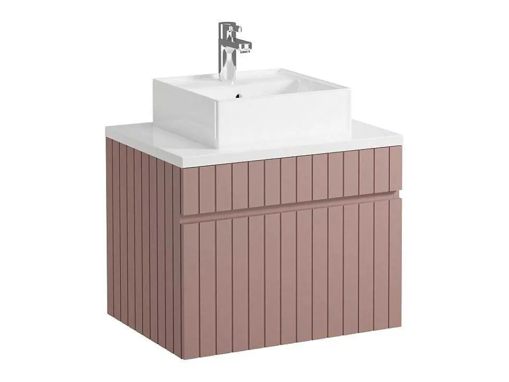 Roze Gestreept Hangmeubel Voor Badkamer Met Wastafel Om Erop Te Plaatsen - 60 Cm - Satara-Vente-unique New