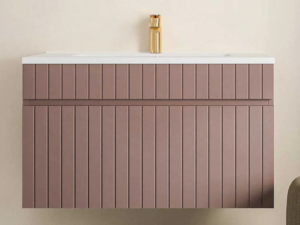 Roze Gestreept Hangmeubel Voor Badkamer Met Inbouwwastafel - 80 Cm - Satara-Vente-unique Clearance