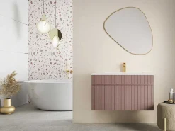 Roze Gestreept Hangmeubel Voor Badkamer Met Inbouwwastafel - 80 Cm - Satara-Vente-unique Clearance
