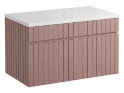 Roze Hangmeubel Met Strepen Voor Onder Wastafel Met Plank - 80 Cm - Satara-Vente-unique New