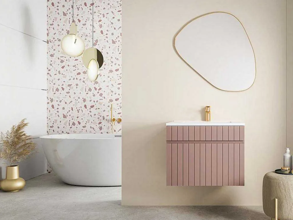 Roze Hangmeubel Onder Wastafel Met Strepen - 60 Cm - Satara-Vente-unique