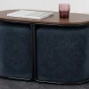 Salontafel + 2 Poefs Van Stof - Naturel En Blauw - Adar-Vente-unique Discount