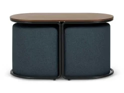 Salontafel + 2 Poefs Van Stof - Naturel En Blauw - Adar-Vente-unique Discount