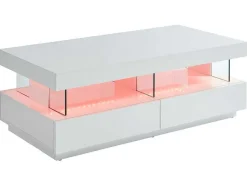 Salontafel Fabio - Wit Gelakt Mdf - Leds - 2 Lades En 2 Nissen-Vente-unique Online